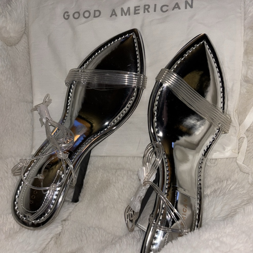 Good American Silver Cinderella Clear Straps Bride Gladiator Heels Formal New 7 - Picture 6 of 9